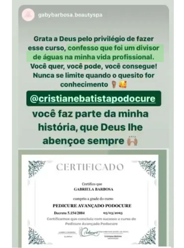 Depoimento de aluna Podocure